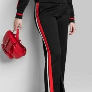 Women's Hi Rise Track Pants. Black with Red & White Stripes Medium by Wild Fable